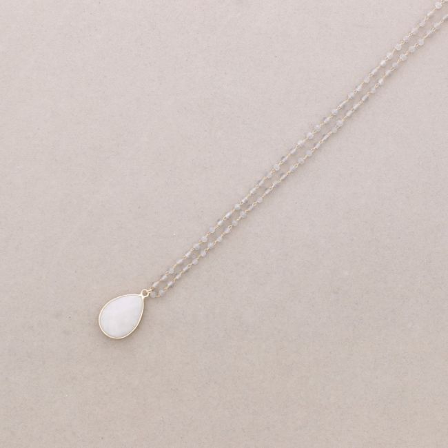 LONG NECKLACE FACETED CRYSTALS STONE DROP PENDANT