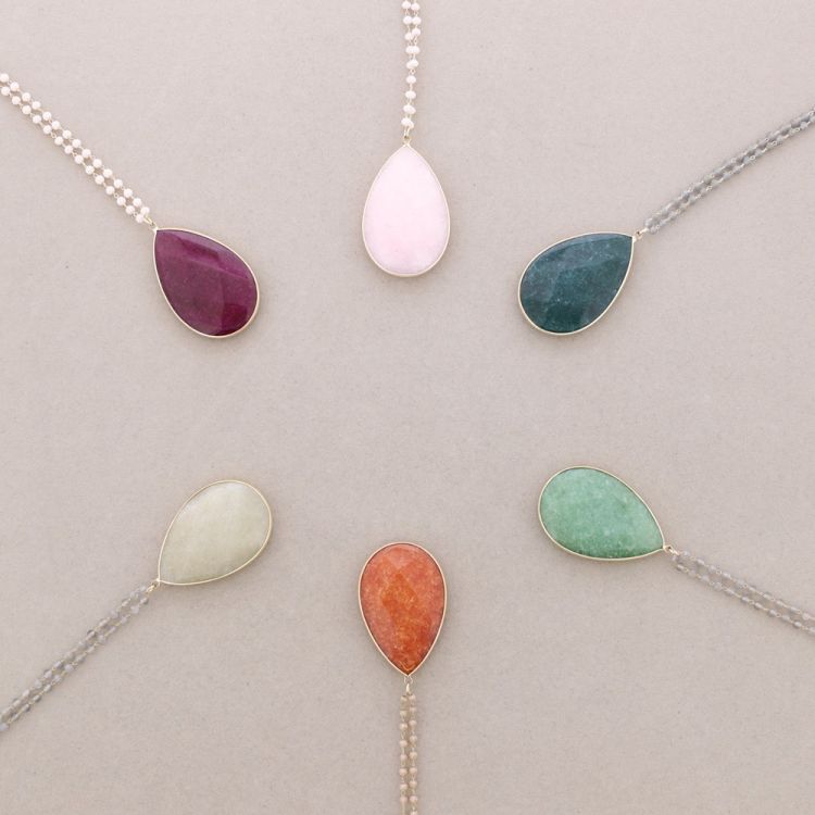 LONG NECKLACE FACETED CRYSTALS STONE DROP PENDANT 2