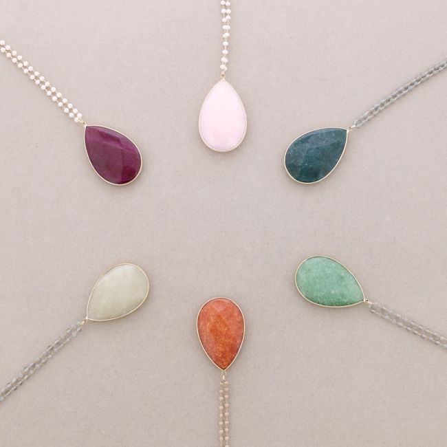 LONG NECKLACE FACETED CRYSTALS STONE DROP PENDANT