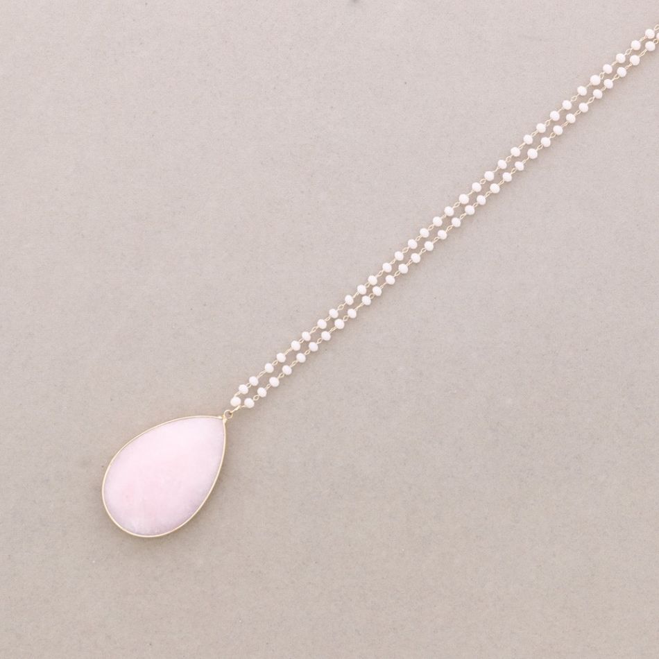 LONG NECKLACE FACETED CRYSTALS STONE DROP PENDANT