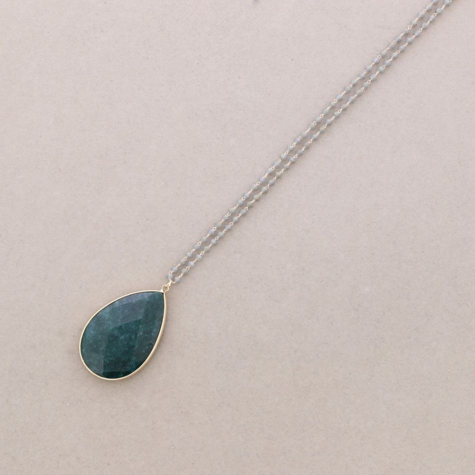 LONG NECKLACE FACETED CRYSTALS STONE DROP PENDANT