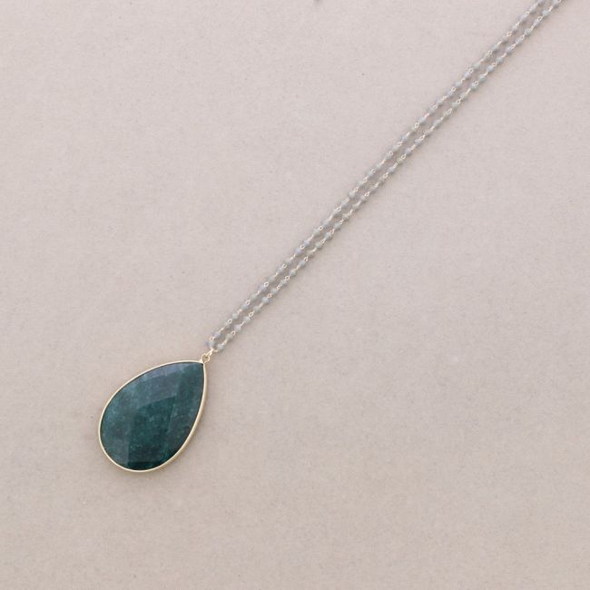 LONG NECKLACE FACETED CRYSTALS STONE DROP PENDANT