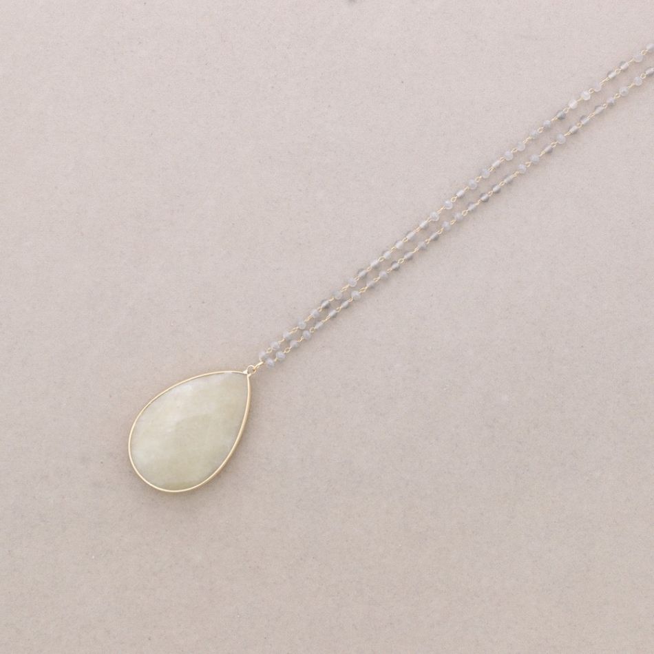 LONG NECKLACE FACETED CRYSTALS STONE DROP PENDANT