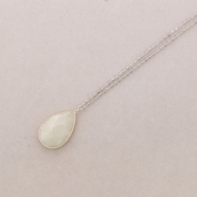 LONG NECKLACE FACETED CRYSTALS STONE DROP PENDANT