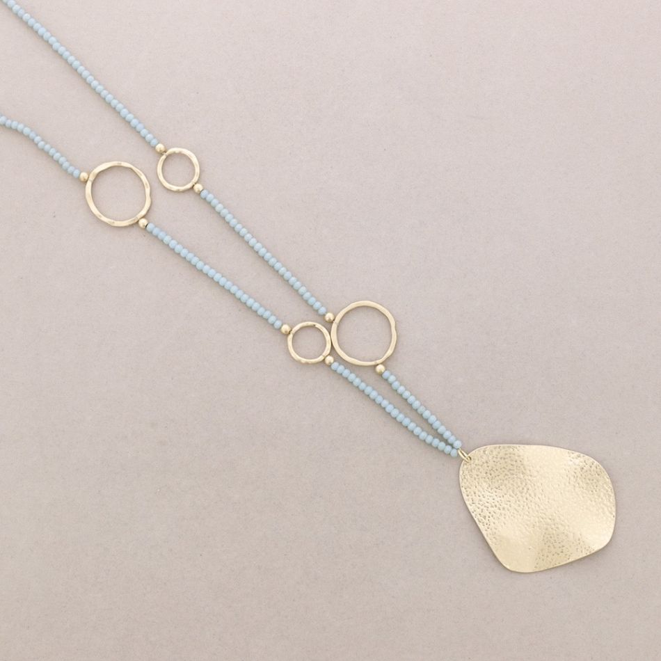 LONG NECKLACE FACETED CRYSTALS METAL PENDANT