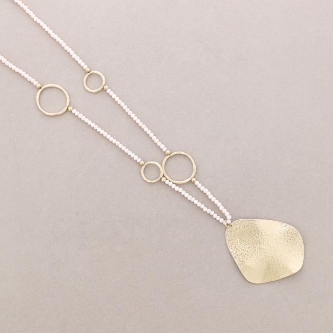 LONG NECKLACE FACETED CRYSTALS METAL PENDANT