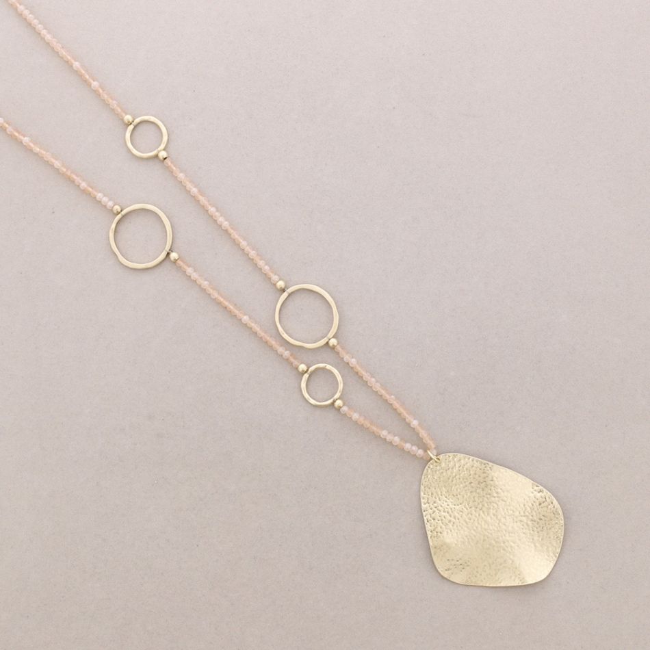 LONG NECKLACE FACETED CRYSTALS METAL PENDANT