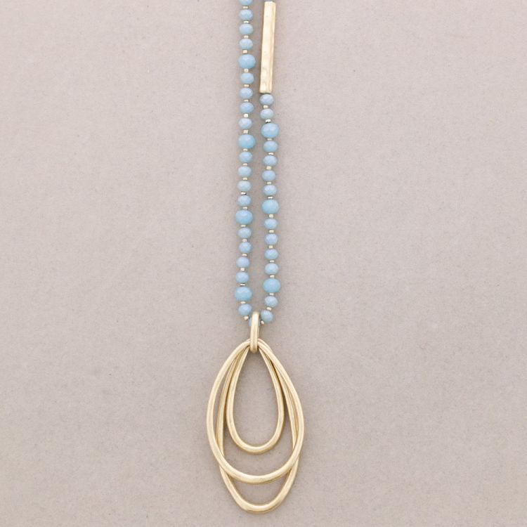 LONG NECKLACE FACETED CRYSTALS METAL PENDANT