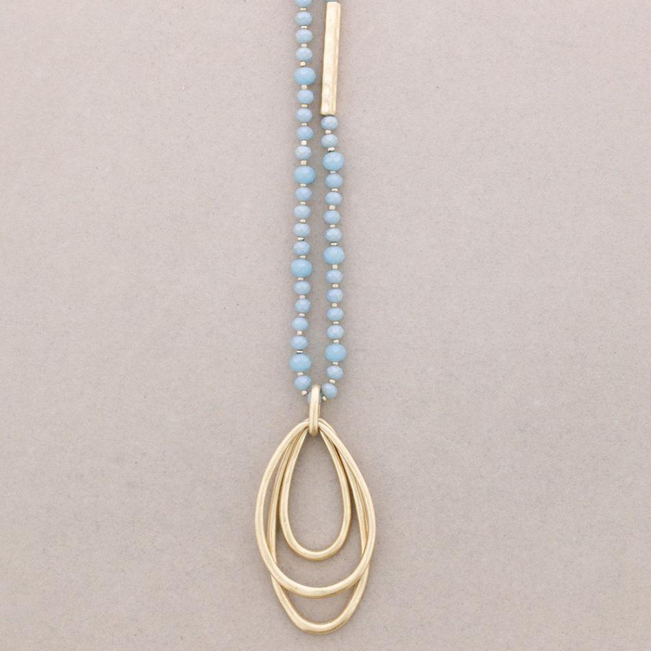 LONG NECKLACE FACETED CRYSTALS METAL PENDANT