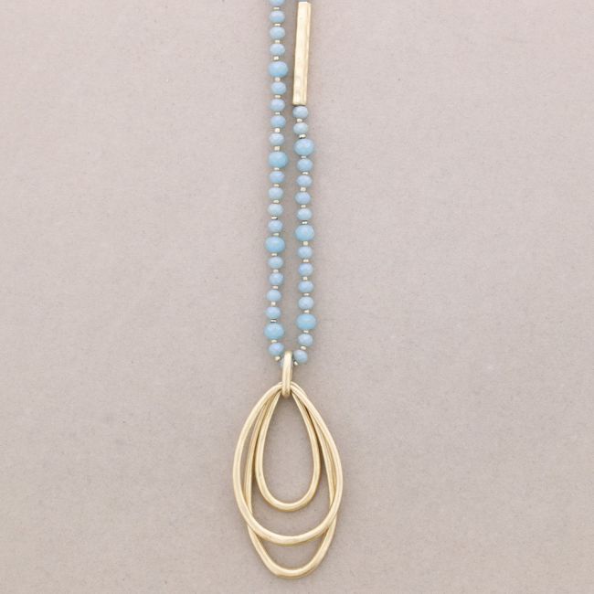 LONG NECKLACE FACETED CRYSTALS METAL PENDANT