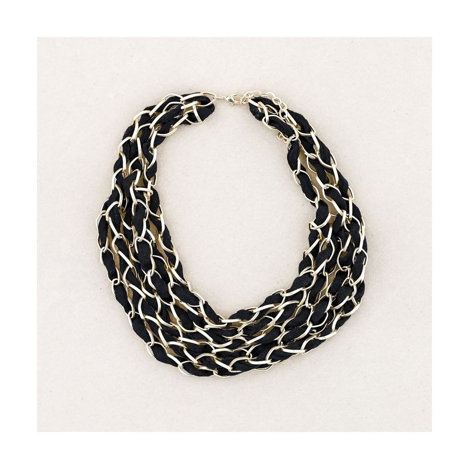 SHORT NECKLACE 6 LEVELS INTERLACED FABRIC LINKS