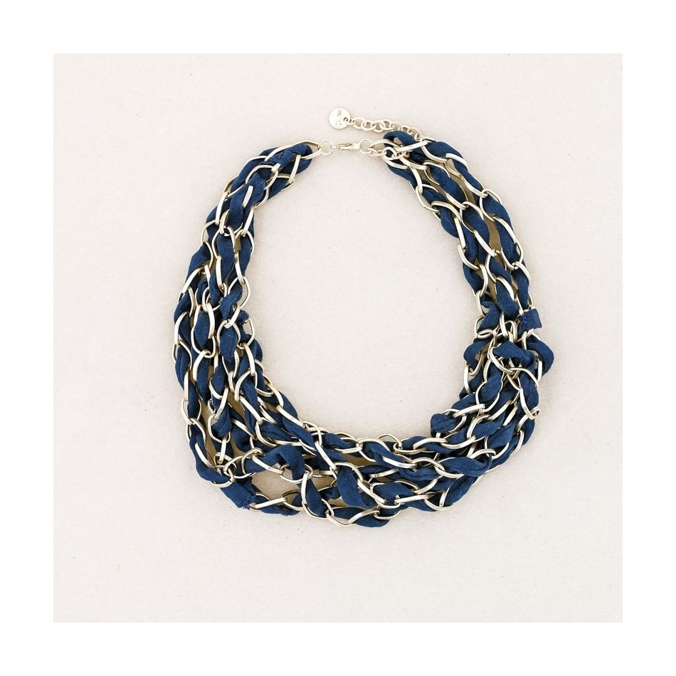 SHORT NECKLACE 6 LEVELS INTERLACED FABRIC LINKS