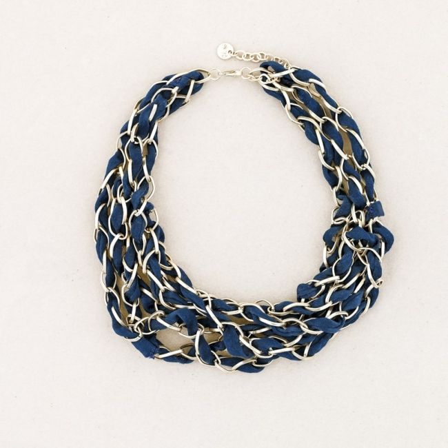 SHORT NECKLACE 6 LEVELS INTERLACED FABRIC LINKS