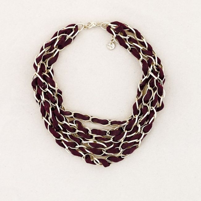 SHORT NECKLACE 6 LEVELS INTERLACED FABRIC LINKS