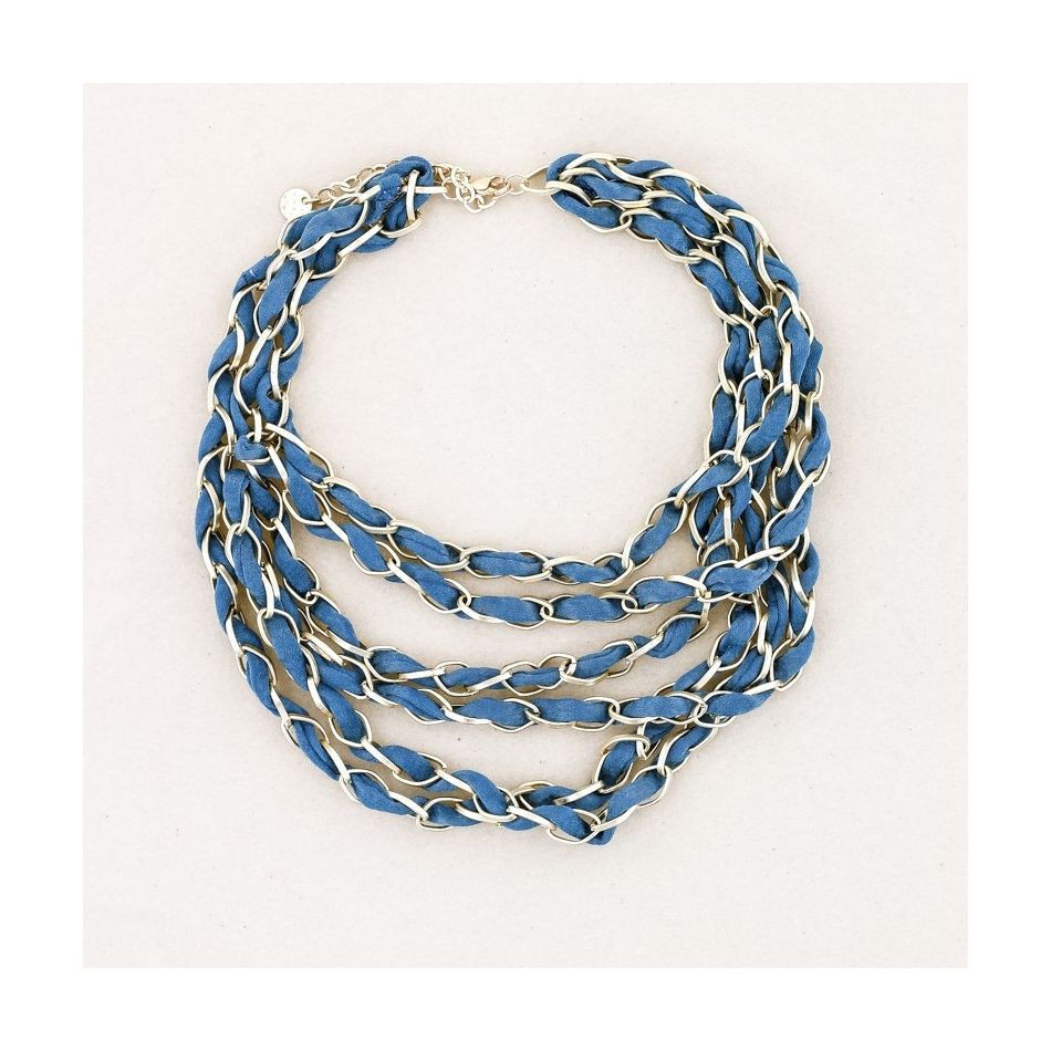 SHORT NECKLACE 6 LEVELS INTERLACED FABRIC LINKS