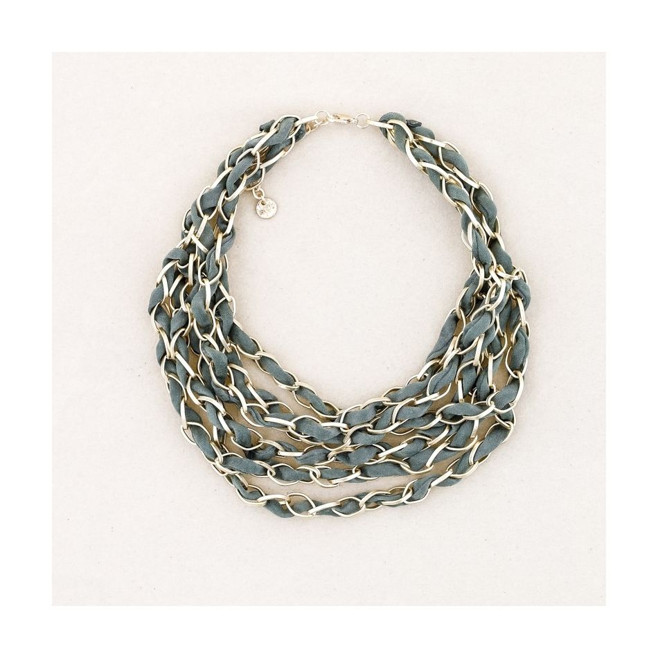SHORT NECKLACE 6 LEVELS INTERLACED FABRIC LINKS