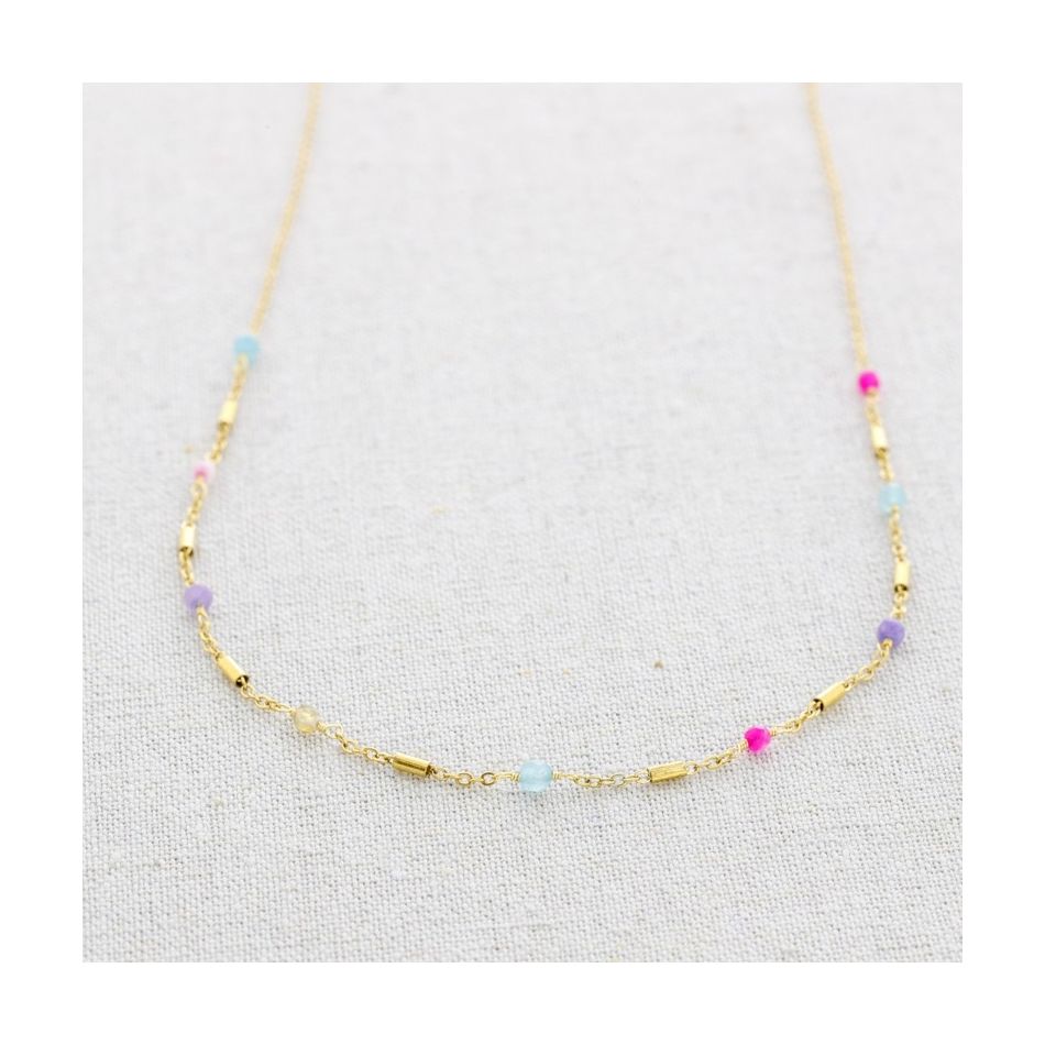 STEEL SHORT NECKLACE WITH MULTICOLOR STONES