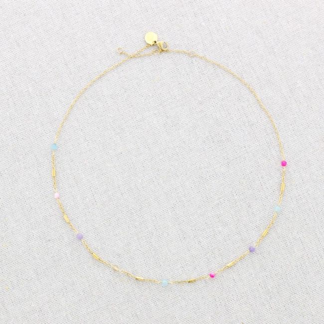 STEEL SHORT NECKLACE WITH MULTICOLOR STONES