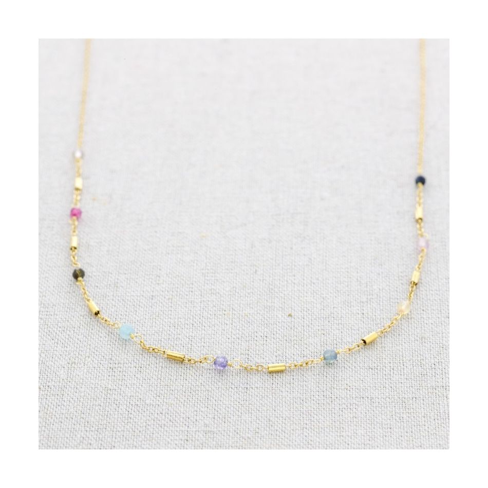 STEEL SHORT NECKLACE WITH MULTICOLOR STONES