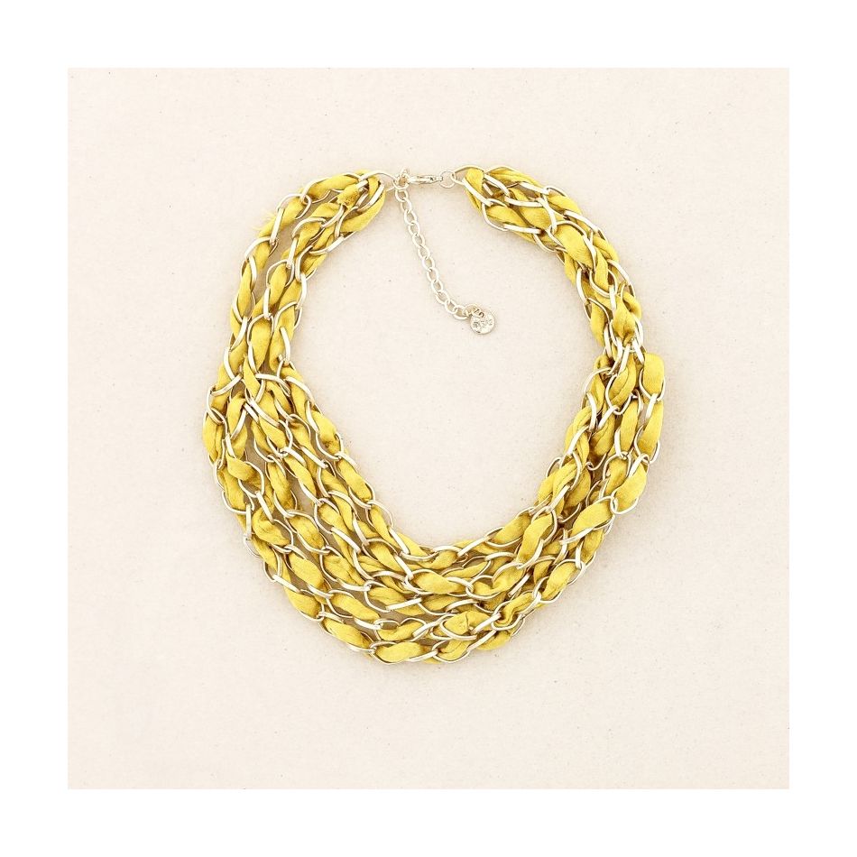 SHORT NECKLACE 6 LEVELS INTERLACED FABRIC LINKS