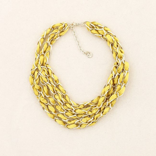 SHORT NECKLACE 6 LEVELS INTERLACED FABRIC LINKS