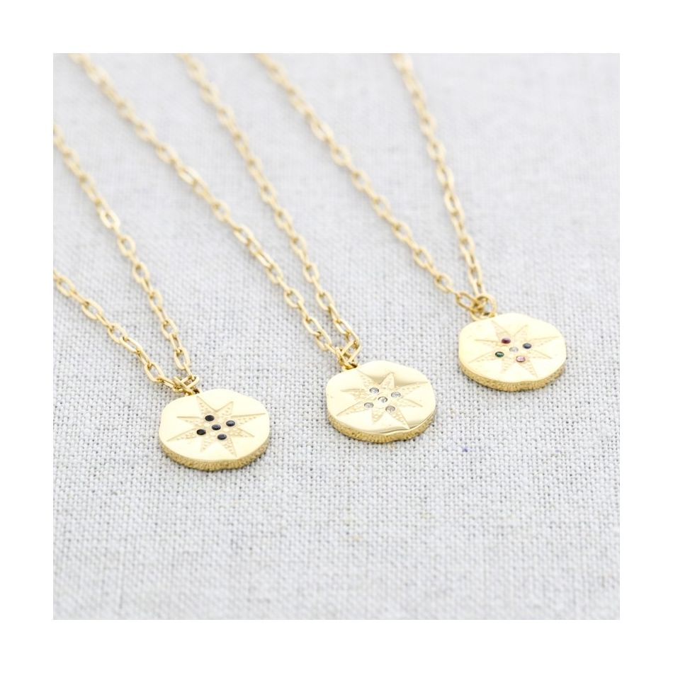 CRYSTAL MEDAL PENDANT STEEL SHORT NECKLACE