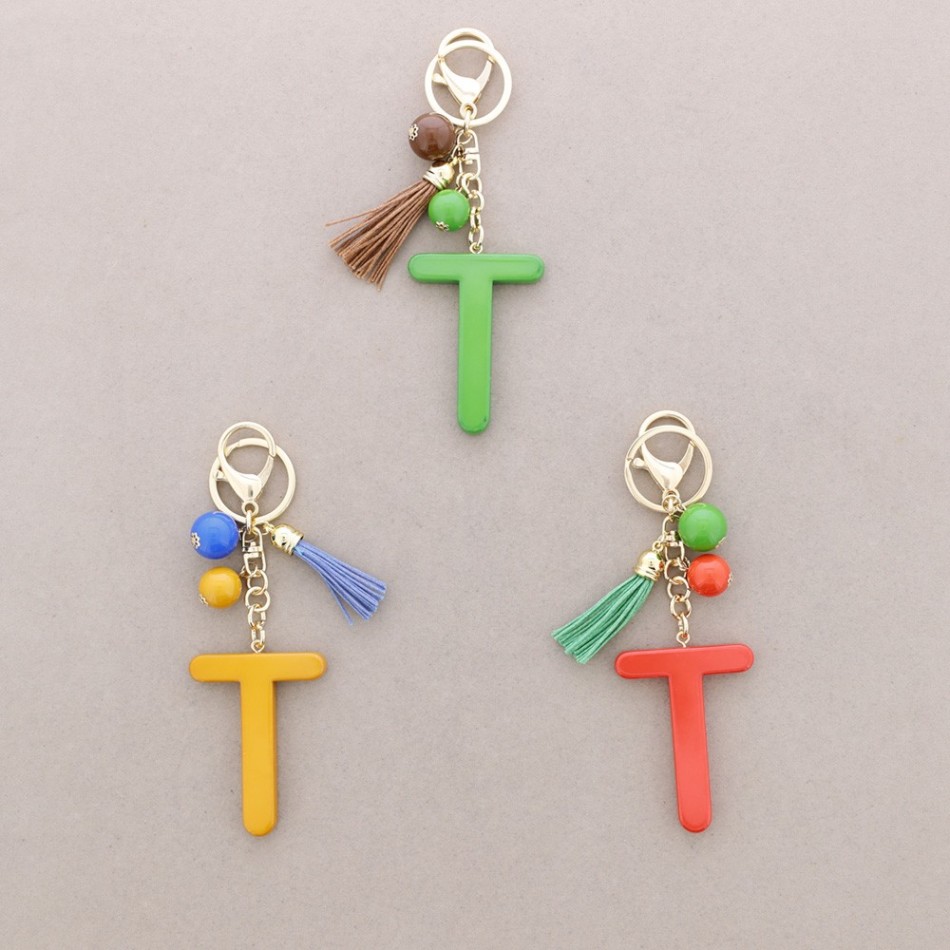 KEYCHAIN PENDANT INITIAL LETTER T RESIN
