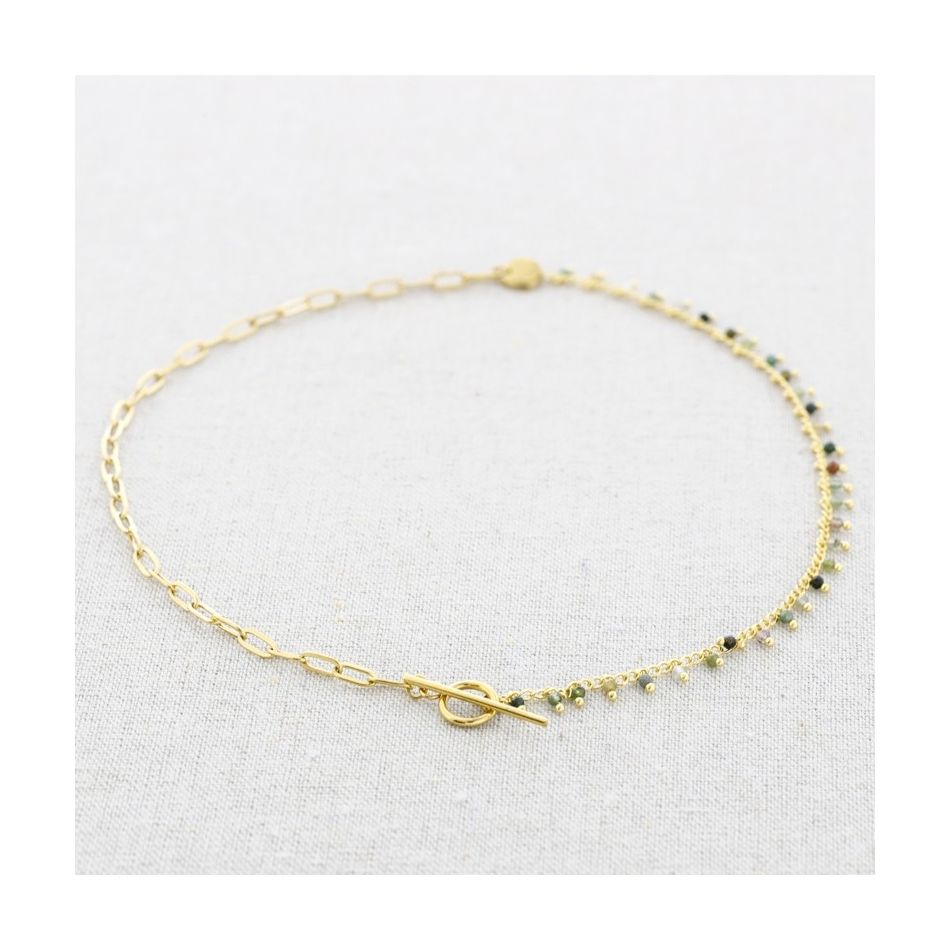 STONE LINKS STEEL SHORT NECKLACE
