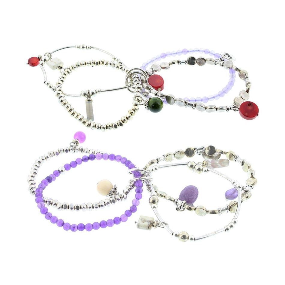 PULSERA 4 TIRAS CUENTAS METAL PIEDRAS