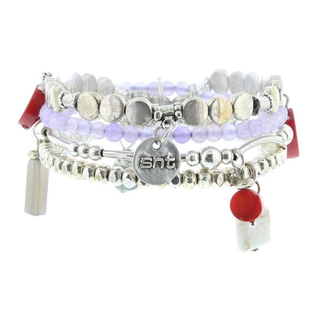 BRACELET 4 STRIPS METAL BEADS STONES
