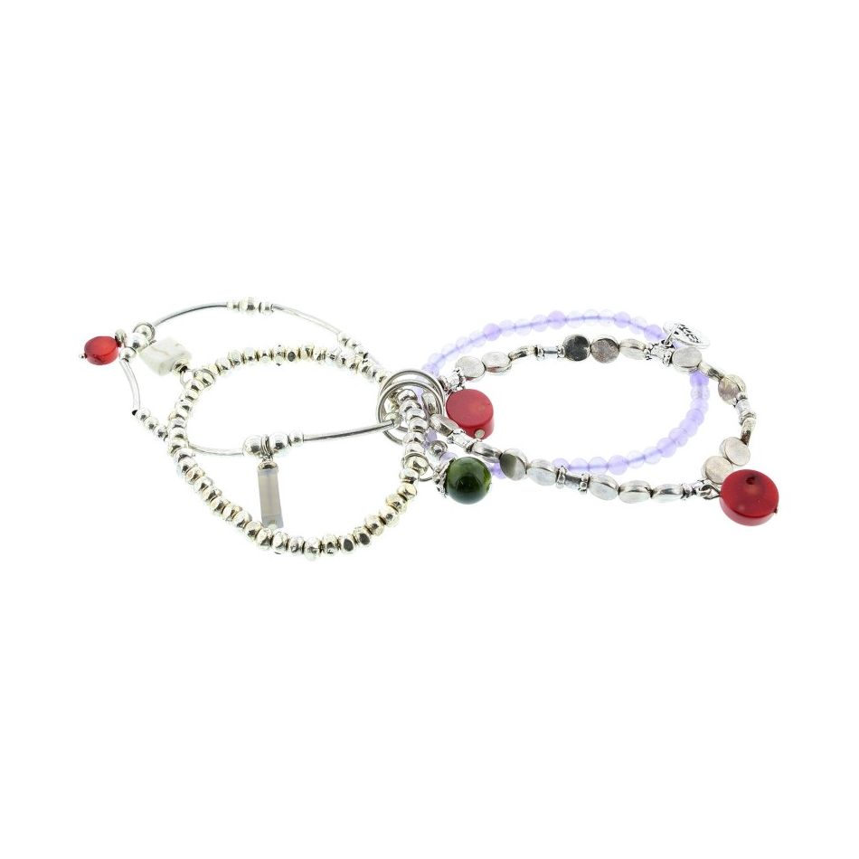 BRACELET 4 STRIPS METAL BEADS STONES