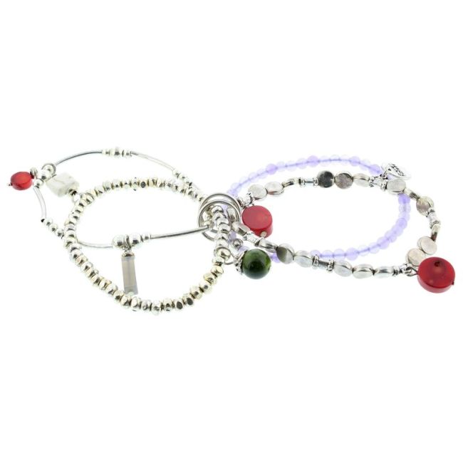 PULSERA 4 TIRAS CUENTAS METAL PIEDRAS