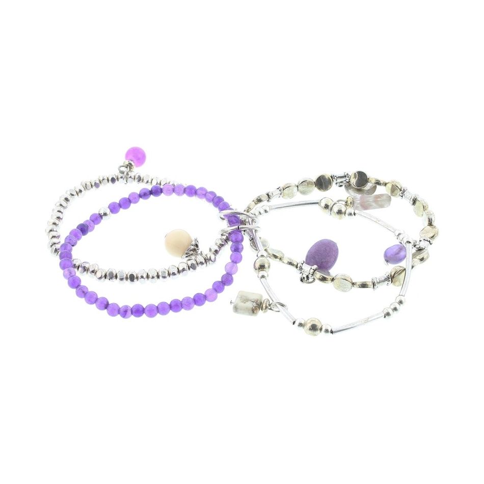 BRACELET 4 STRIPS METAL BEADS STONES