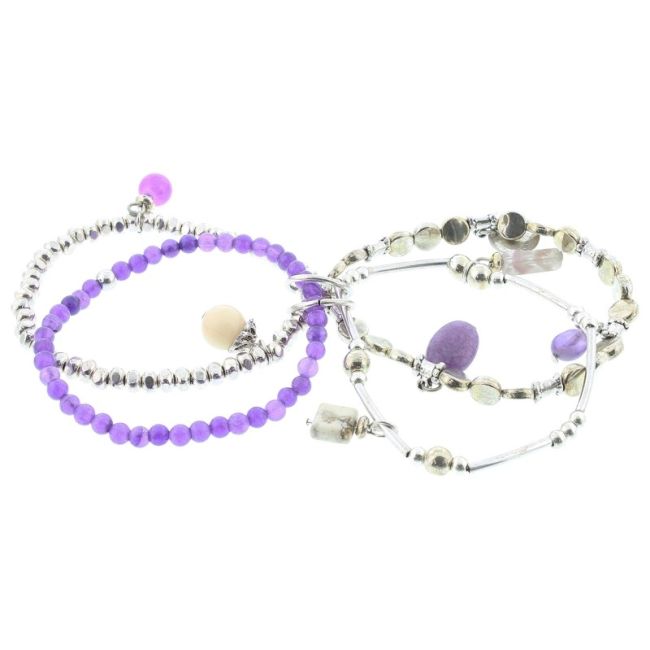 PULSERA 4 TIRAS CUENTAS METAL PIEDRAS