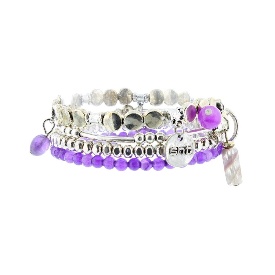 PULSERA 4 TIRAS CUENTAS METAL PIEDRAS
