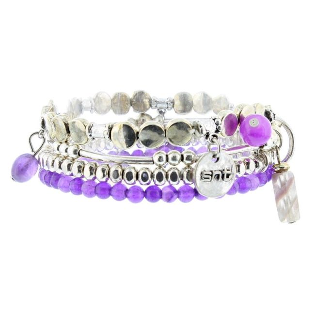 BRACELET 4 STRIPS METAL BEADS STONES