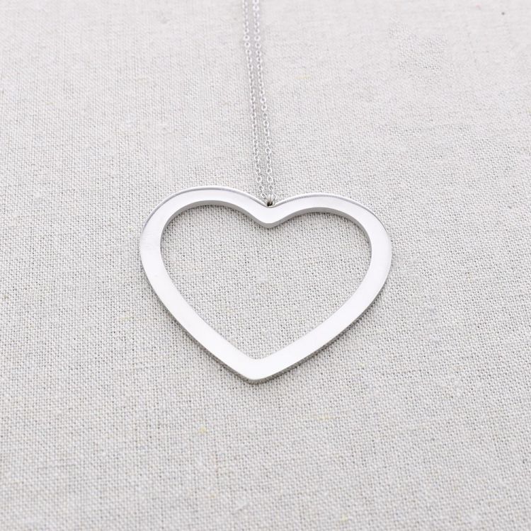 LONG STEEL HEART PENDANT NECKLACE