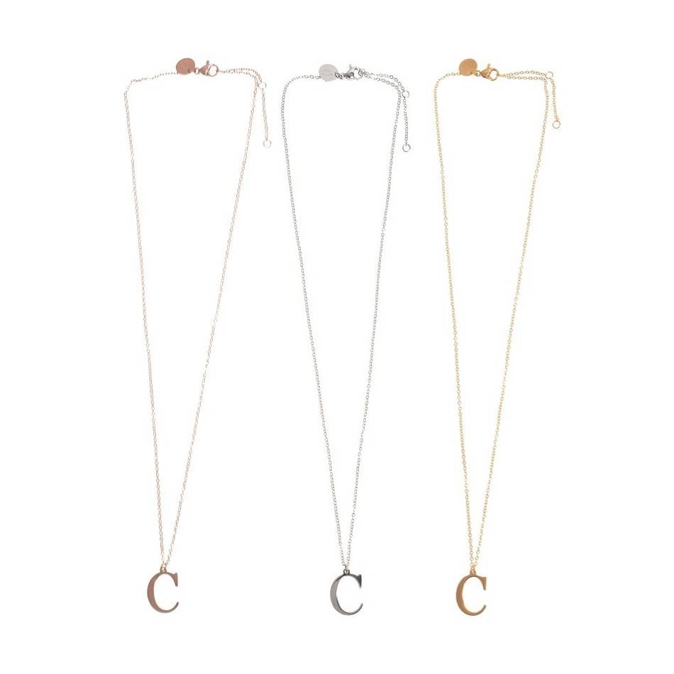 INITIAL LETTER C STEEL SHORT NECKLACE