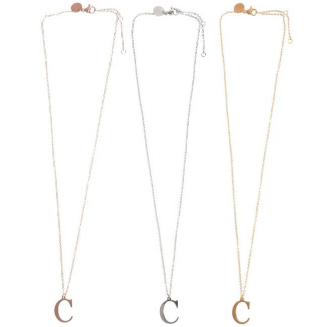 INITIAL LETTER C STEEL SHORT NECKLACE