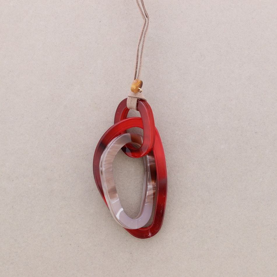 LONG DOUBLE RING RESIN PENDANT NECKLACE