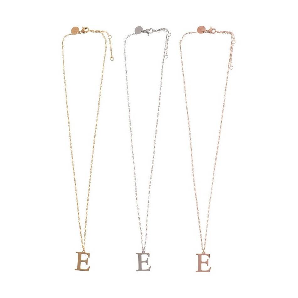 INITIAL LETTER E STEEL SHORT NECKLACE