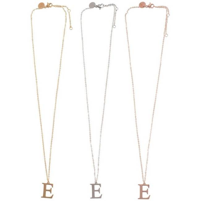 INITIAL LETTER E STEEL SHORT NECKLACE