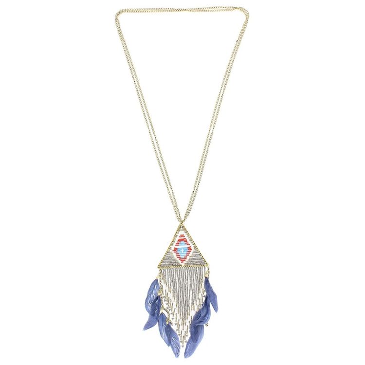 LONG PENDANT NECKLACE FEATHER BEADS