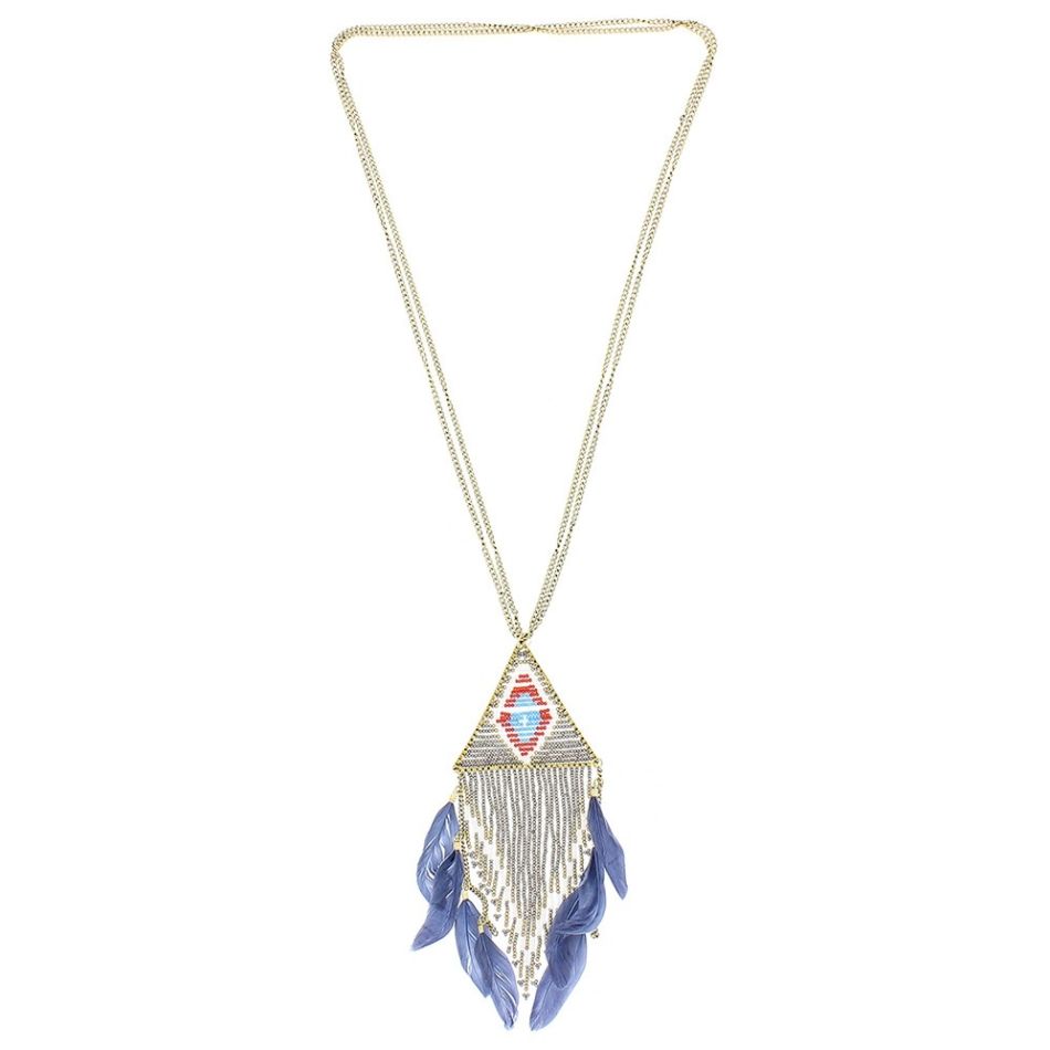 COLLAR LARGO COLG. ABALORIOS PLUMA