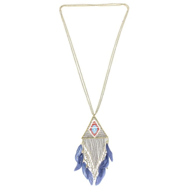 COLLAR LARGO COLG. ABALORIOS PLUMA
