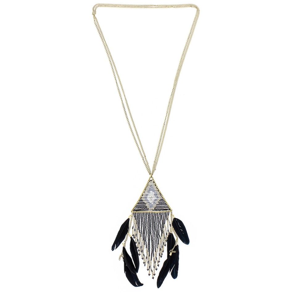 COLLAR LARGO COLG. ABALORIOS PLUMA