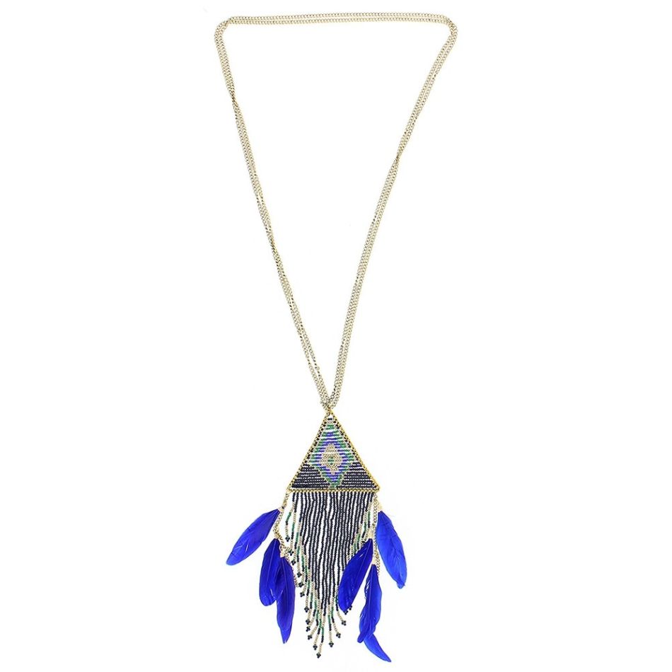 COLLAR LARGO COLG. ABALORIOS PLUMA