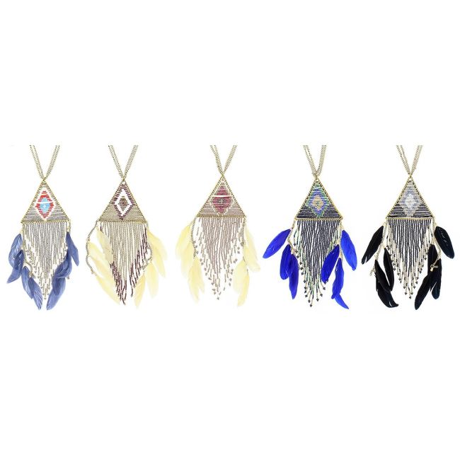 COLLAR LARGO COLG. ABALORIOS PLUMA