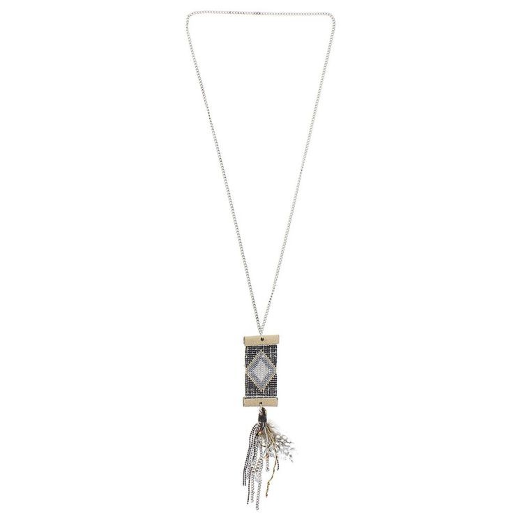 LONG PENDANT NECKLACE FEATHER BEADS