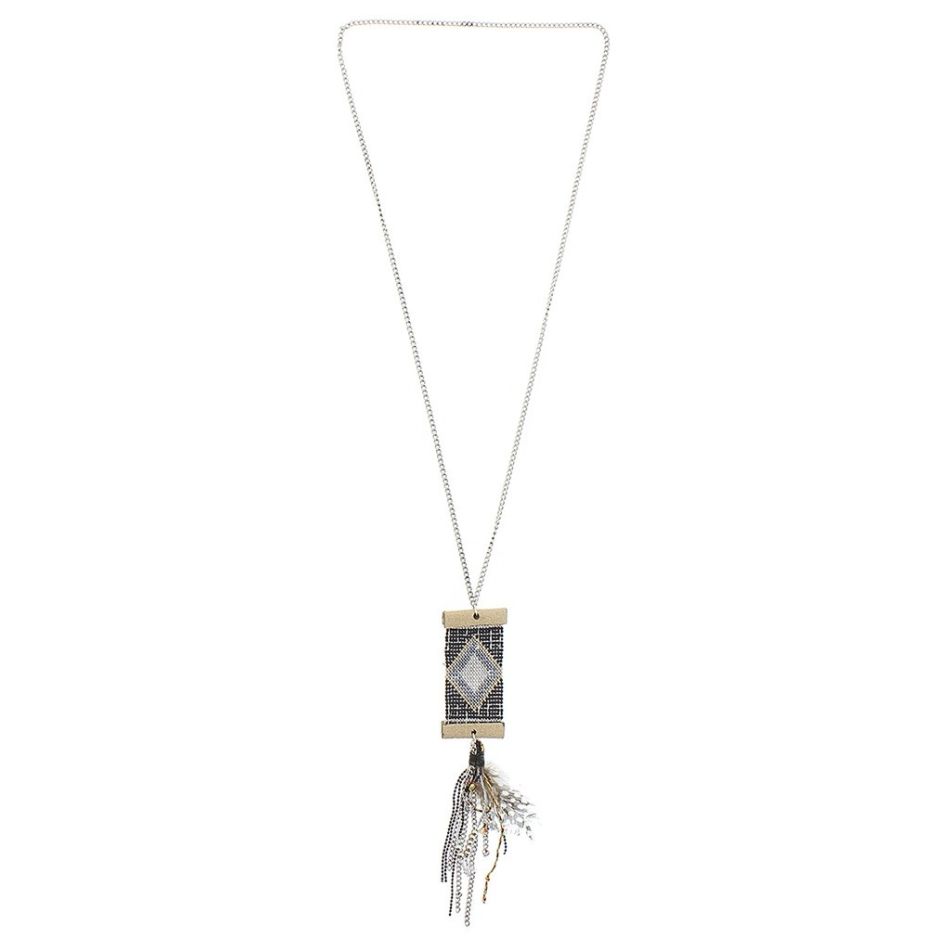 COLLAR LARGO COLG. ABALORIOS PLUMA